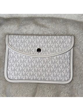 Michael Kors White Logo envelope style clutch with silver hardware